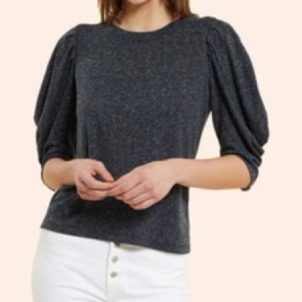 KINLY Puff Sleeve Tee Top Crew Neck Gray